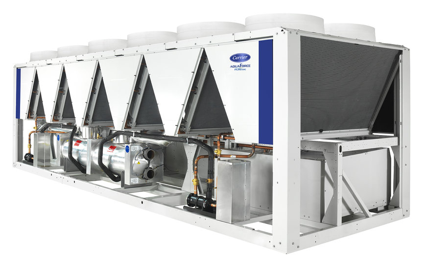 Le refroidisseur de liquide à vis, à condensation par air, à vitesse fixe Carrier AquaForce® est désormais disponible avec du réfrigérant HFO PUREtec™